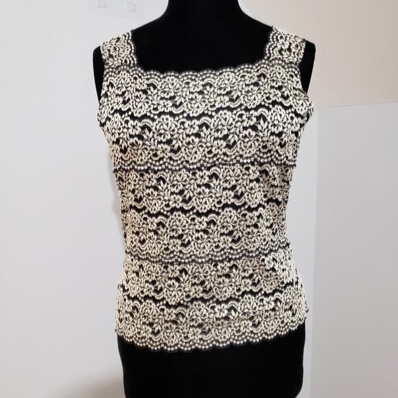 Lea & Nicole Sleeveless Tank Top Lined Career Crochet Mesh Blouse Medium - Picture 5 of 11